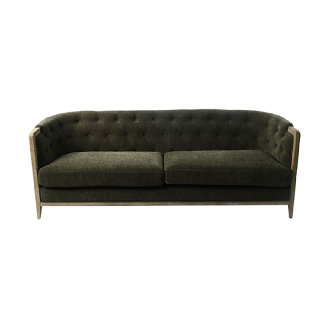 Regal 3 Seater Sofa Fabric With Washed Oak Frame - Green image 0